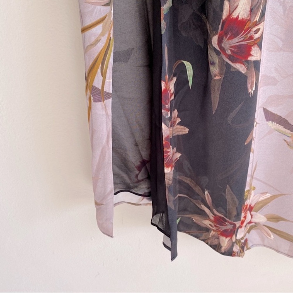 ALL SAINTS ELSA KUROYURI LEOPARD FLORAL KIMONO SLEEVE MIDI WRAP DRESS Gray 8 - Picture 14 of 15